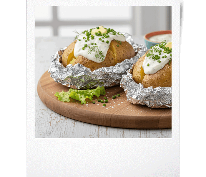Pommes de terre en papillotes, crème ciboulette